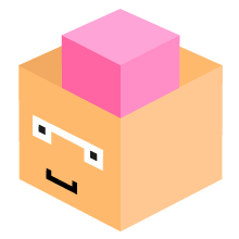 Blocky peach cube avatar wearing a pink hat.