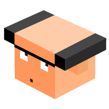 Blocky orange cube avatar with a dark grey band across the top.